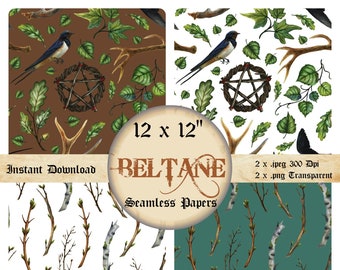 Beltane Digital Paper, Pagan Sabbat Printable PDF, Wiccan Blessings, Wicca Gifts, Pagan Altar Decor, Seamless Pattern