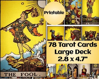 Large Printable Tarot Stationery: DIY Divination Tools with 78 Rider-Waite Cards (2.8&quot;x4.7&quot;)