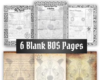 Ornate Blank Grimoire Printable Pages, 6 Spell Sheets with a Wiccan Bear Spirit Animal, Decorative Vintage Look