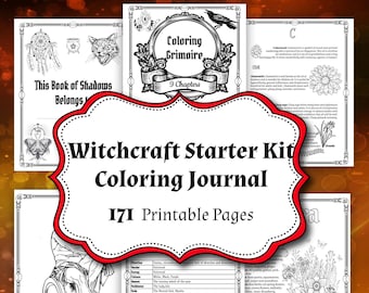 Magical Grimoire Coloring Pages Bundle - Witchcraft Starter Kit for Beginners - Printable Book of Shadows Journal and Rituals
