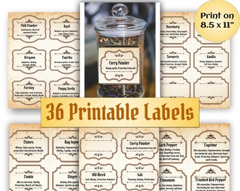 36 Magic Witchcraft Apothecary Labels, Kitchen Witch Printable Labels for Herbs and Spices Used in Spells