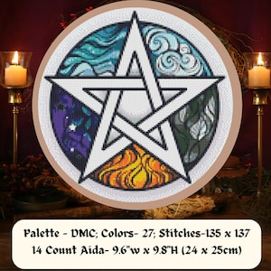 Pentacle Pagan Cross Stitch PDF, Witch Altar Decor or Cushion Cover,  Xstitch Chart, Litha, Beltane, Ostara,  Pattern Keeper Compatible