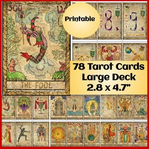 Tarot Deck Printable | 78 Vintage Fantasy Character Cards for Halloween | Large Printable Card Set (2.8"x4.7")