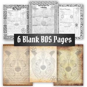 Vintage-inspired Spell Sheets with Wiccan Bear Spirit, Printable Grimoire Pages