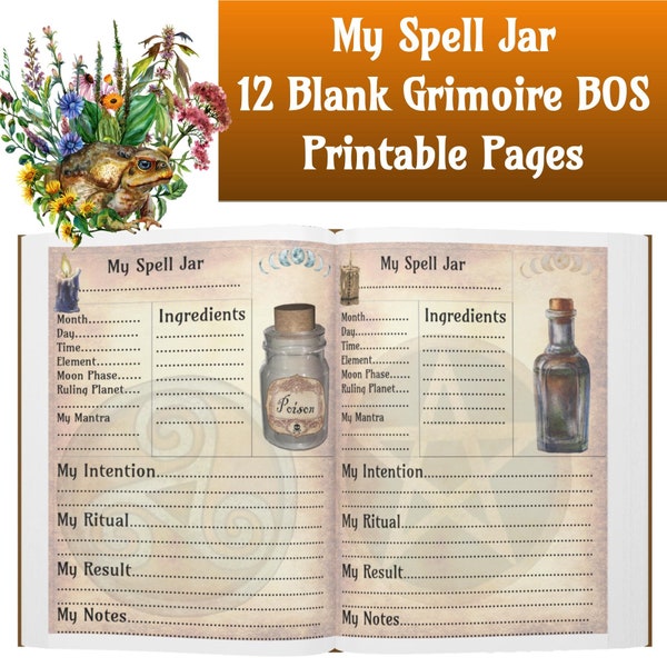 Spell Jar Witchcraft Basics, Blank Printable Grimoire Pages, Book Of Shadows, Instant Download