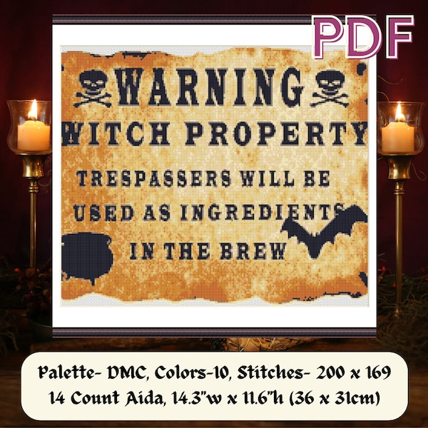 Funny Cheeky Magic Wiccan Sign, Pagan Humour Cross Stitch Pattern, Embroidery PDF, Witch Altar Decor Cushion Cover Xstitch Chart /Wicca 28/