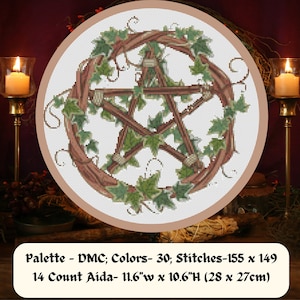 Pentacle Pagan Cross Stitch PDF, Witch Altar Decor, Wicca Colourful Cushion Cover, Celtic Xstitch Chart, Pattern Keeper Compatible