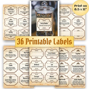 36 Magic Witchcraft Apothecary Labels, Kitchen Witch Printable Labels for Herbs and Spices Used in Spells