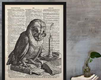 Barn Owl Illustration on a Vintage Dictionary Page. Owl Art Print Wall Decor, Printable Digital Download