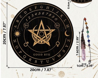2 PCS Crescent Moon Pentacle Divination Set. Witchcraft Engraved Board.Rose Quartz Gemstone Dowsing Pendulum. Witchy Altar Spirit Board
