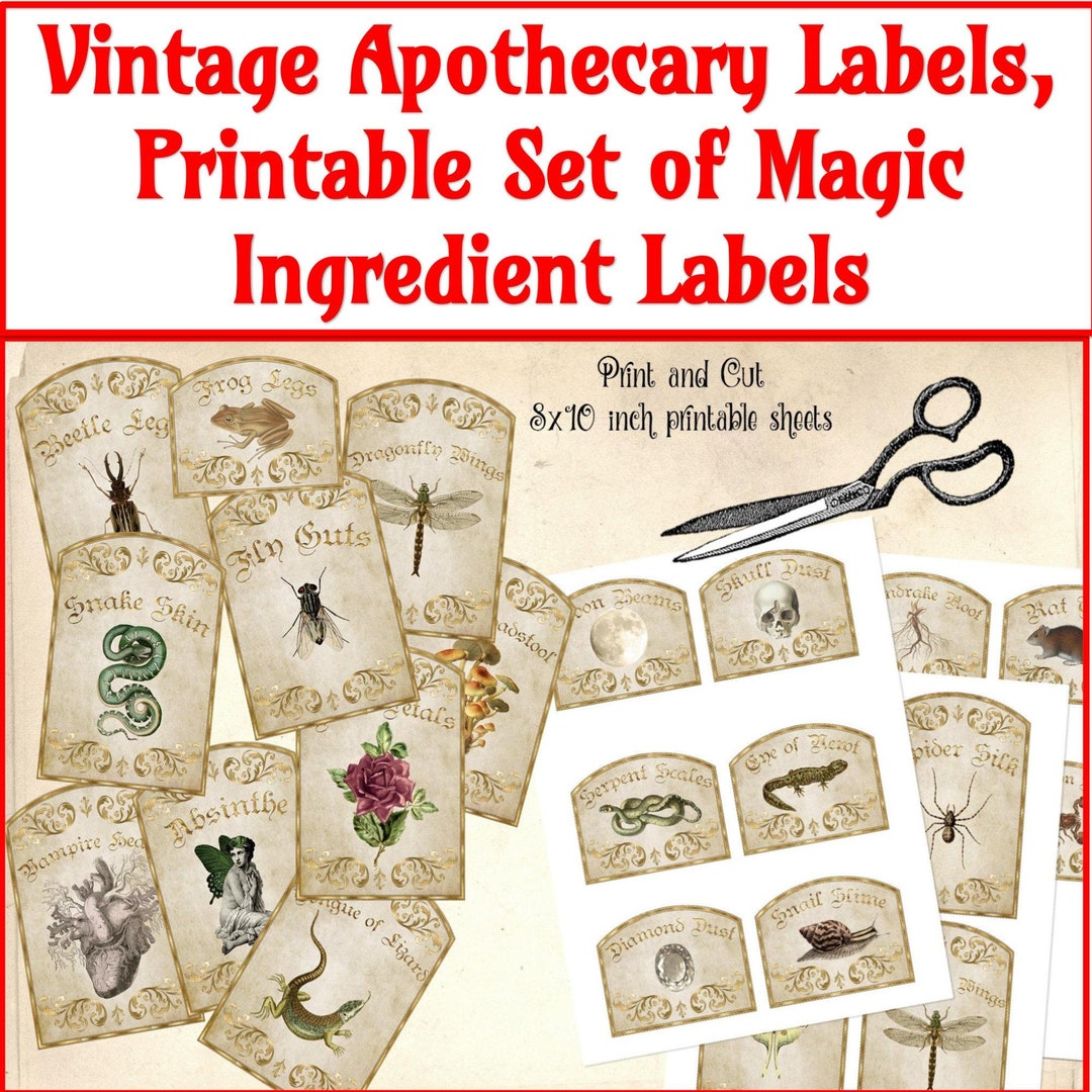 32 Fantasy Gold Vintage Apothecary Labels, Printable Set of Magic ...