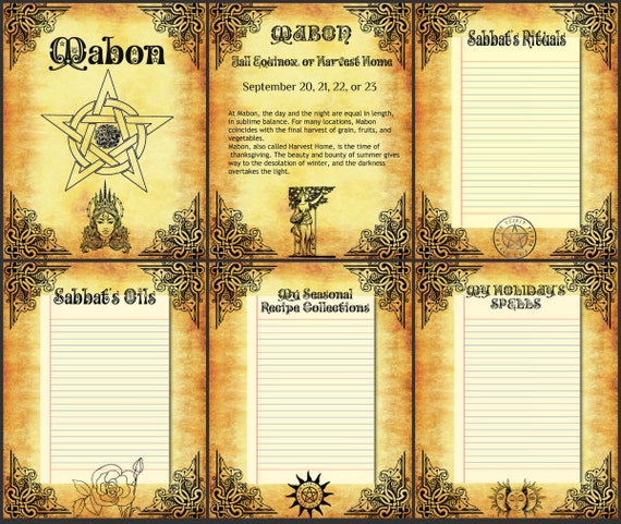 bos 6 pages mabon wiccan weel of the year printable color etsy 6 pages