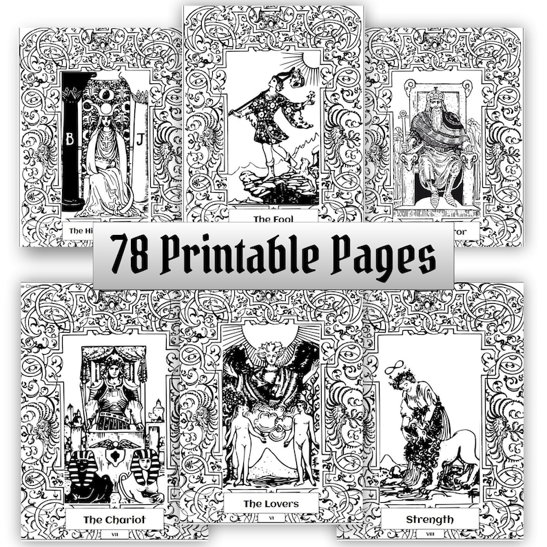 Tarot Divination Art Coloring Book, All 78 Rider Waite Cards, Unique Adult Pages Minor Major Arcana image 1