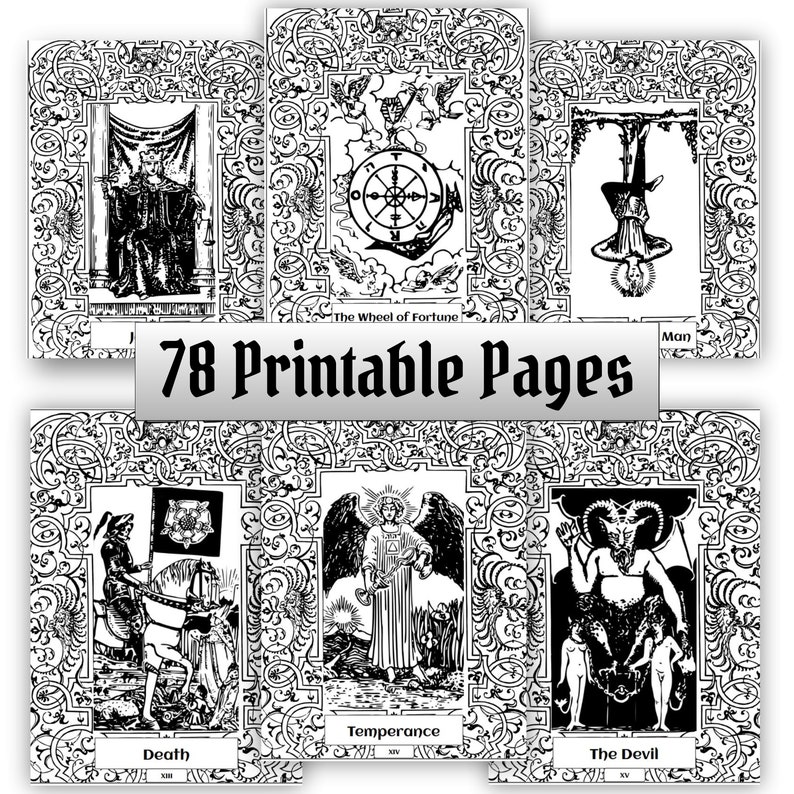 Tarot Divination Art Coloring Book, All 78 Rider Waite Cards, Unique Adult Pages Minor Major Arcana image 5