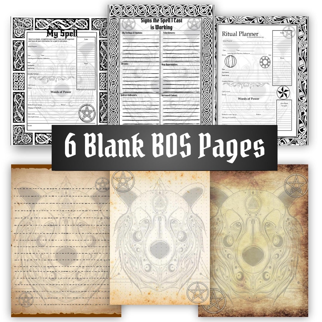 Ornate Blank Grimoire Printable Pages, 6 Spell Sheets With a Wiccan ...