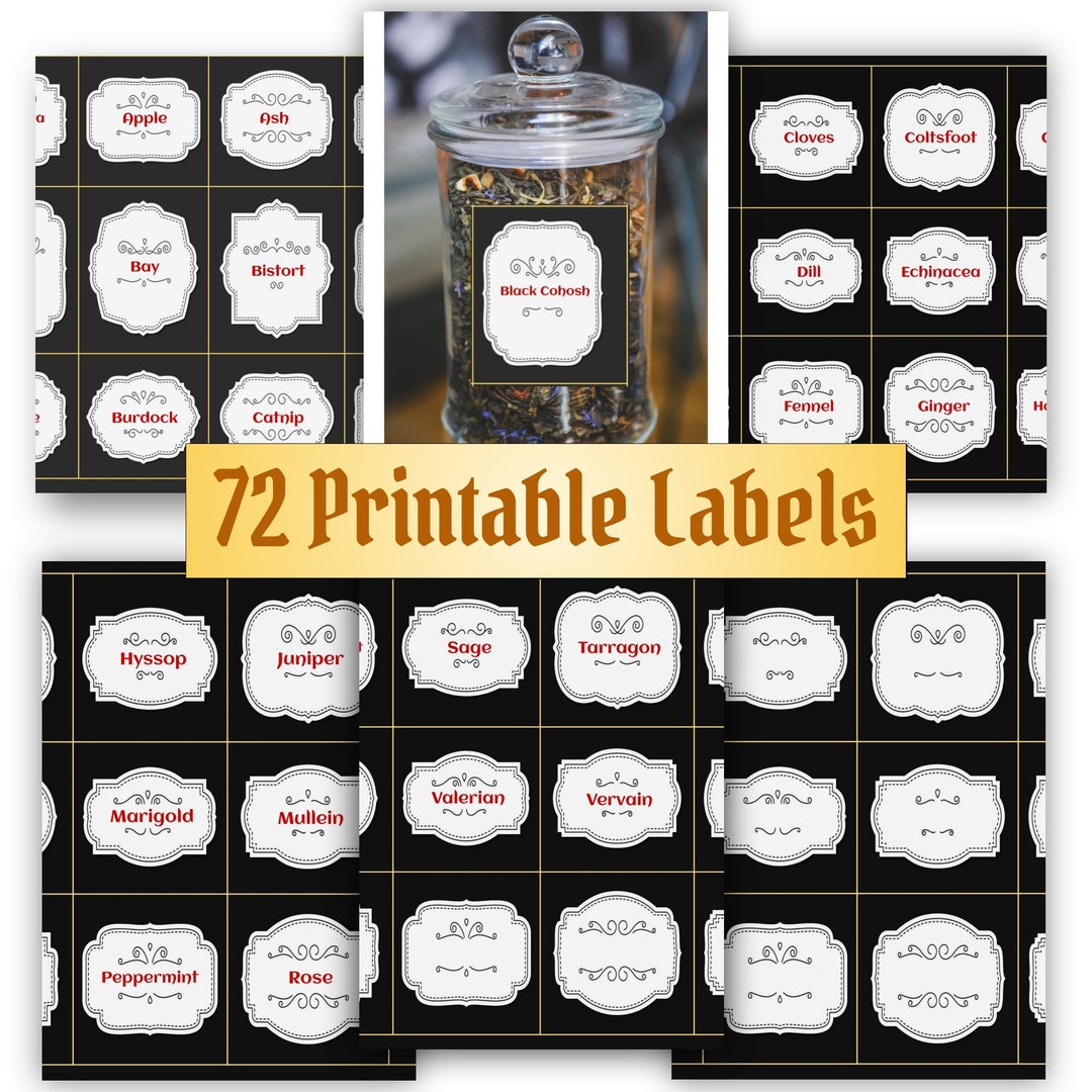 72 Wicca Herb Labels, Kitchen Witch Printable Labels for Herbs and ...