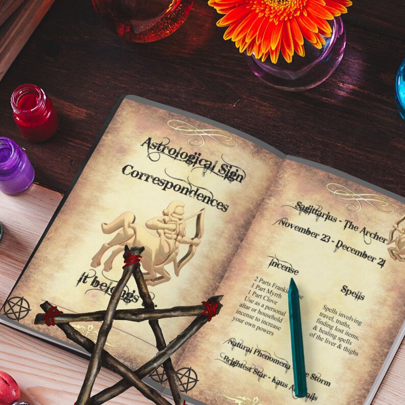 Sagittarius Zodiac Sign Book of Shadow, 6 Printable PDF Pages, Witchcraft Astrology, Full Moon and Sun Magic Correspondences to Work on image 6