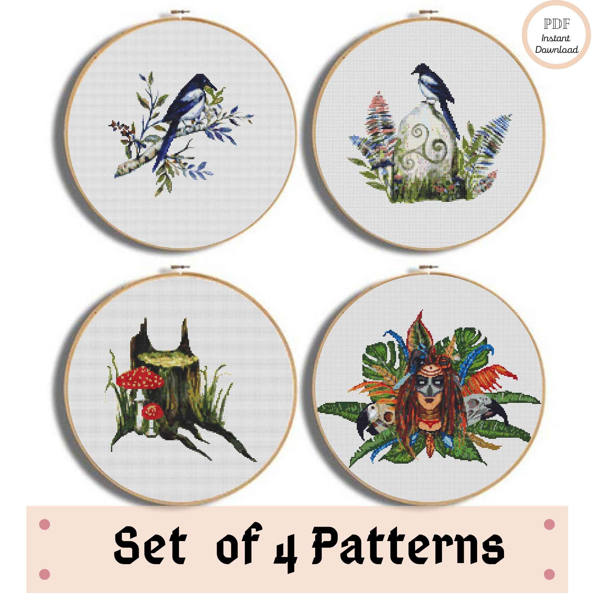 Set of 4 Magic Pagan Cross Stitch Patterns Spooky Cross - Etsy UK