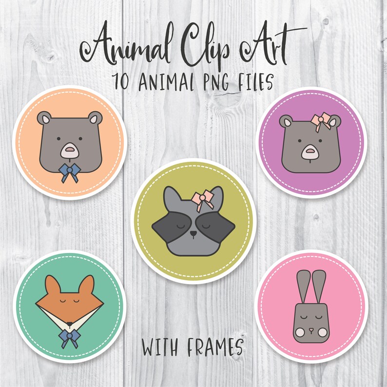 Cute Animal Frames Clip Art Cute Animal PNG Animal Clip Art | Etsy