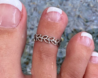 Olive Branch Sterling Silver Toe Ring or Midi Ring | Adjustable Ring