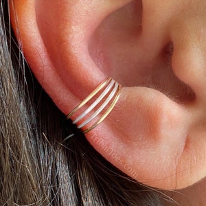 Ear Cuff Multiple Band Mixed Metal | Silver Gold Ear Non Pierce Cartilage Ear Cuff | Stacked Ear Cuff No Piercing