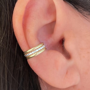 Unique Beaded Mixed Metal Ear Cuff | Two Toned Beaded Silver Gold Ear Wrap | Cartilage Ear Cuff | Non Pierce Ear Cuff | Ear Cuff No Piercing