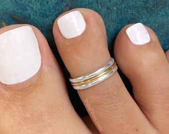 Sterling Silver Gold Filled Band Toe Ring or Midi Ring | Mixed Metal Adjustable Toe Ring for Woman