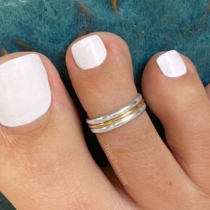 Sterling Silver Gold Filled Band Toe Ring or Midi Ring | Mixed Metal Adjustable Toe Ring for Woman