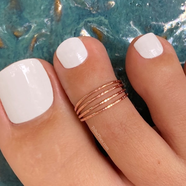 Rose Gold Four Band Toe Ring for Woman | Rose Gold Midi Ring | Rose Gold Pinky Ring | Adjustable