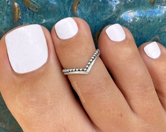 Toe Ring for Woman Sterling Silver | Beaded Chevron Sterling Silver Toe Ring