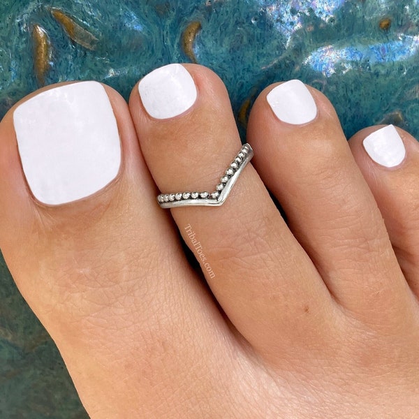 Toe Ring for Woman Sterling Silver | Beaded Chevron | Adjustable Ring