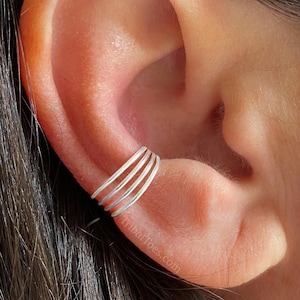 Ear Cuff Silver 4 Band | Sterling Silver Ear Wrap | Cartilage Ear Cuff | Ear Cuff No Piercing