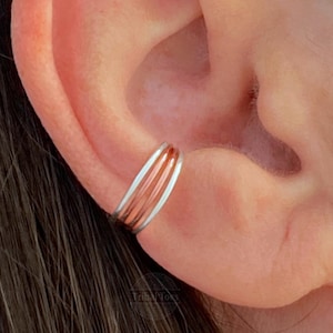 Ear Cuff 4 Band Mixed Metal | Silver Rose Gold Ear Non Pierce Cartilage Ear Cuff | Ear Cuff No Piercing