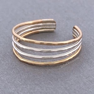 Gold and Silver Four Band Toe Ring | Open Adjustable Toe Ring for Woman