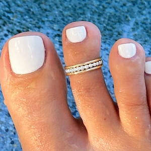 14k Gold Fill and Silver Beaded Toe Ring – Adjustable Mixed Metal Toe Jewelry for Women, Dainty Handmade Foot Ring, Boho Gift