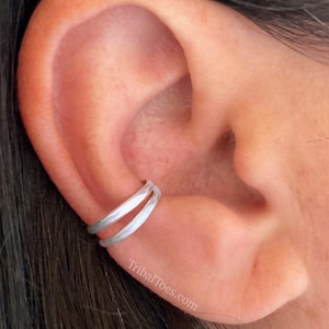 Ear Cuff Double Band Domed Sterling Silver | Cartilage Non Pierce Ear Cuff | Ear Cuff No Piercing