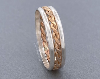 Sterling Silver 14k Gold Filled Ring | Mixed Metal Banded Braid | Mixed Metal Index Ring