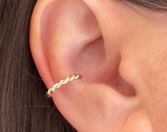 Mixed Metal Twisted Wire Ear Cuff | Silver Gold Ear Wrap | Cartilage Non Pierce Ear Cuff | Ear Cuff No Piercing