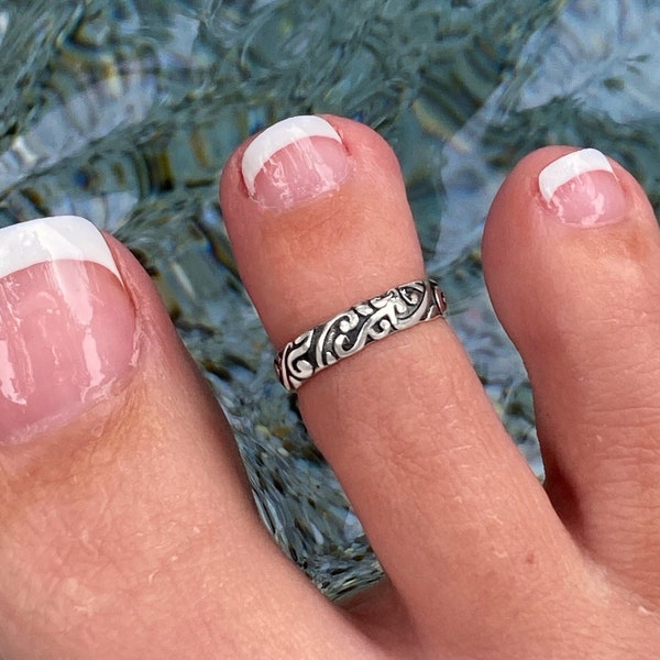 Toe Ring for Woman Sterling Silver | Oxidized Filigree Sterling Silver Toe Ring or Midi Ring