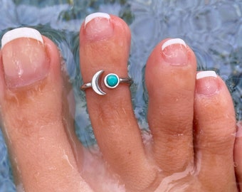 Sterling Silver Toe Ring for Woman | Turquoise Crescent Moon Toe Ring or Midi Ring | Turquoise Ring