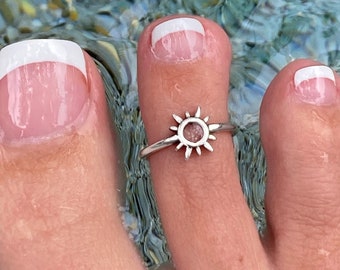 Toe Ring for Woman Oxidized Silver Sun | Adjustable or Solid Ring | Midi Ring | Pinky Ring