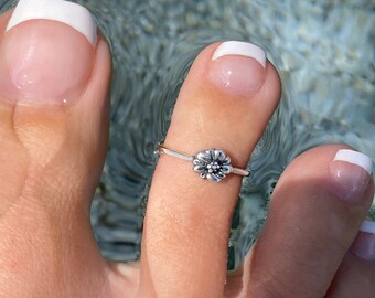 Toe Ring for Woman Sterling Silver Adjustable | Plumeria Flower | Midi Ring Pinky Ring