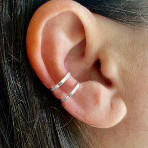 Ear Cuff Silver Flat Double Band | Sterling Silver Ear Wrap | Cartilage Ear Cuff | Ear Cuff No Piercing