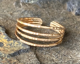 Gold Four Band Toe Ring | Adjustable Ring | Hammered or Smooth