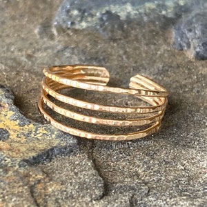 Gold Four Band Toe Ring | Adjustable Ring | Hammered or Smooth