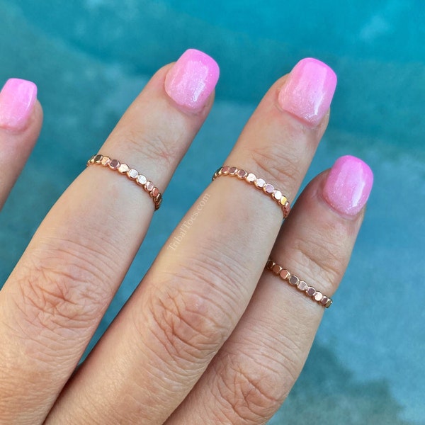 Beaded Rose Gold Toe Ring or Midi Ring | Stackable Adjustable Ring