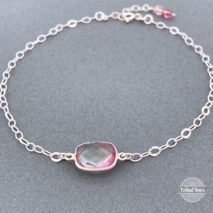 Pale Ombre Cushion Silver Anklet | Sterling Silver Anklet | Charm Ankle Bracelet
