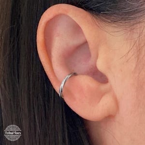 Thin Twisted Oxidized Sterling Silver Ear Cuff | Silver Textured Ear Wrap | Cartilage Non Pierce Ear Cuff | Ear Cuff No Piercing