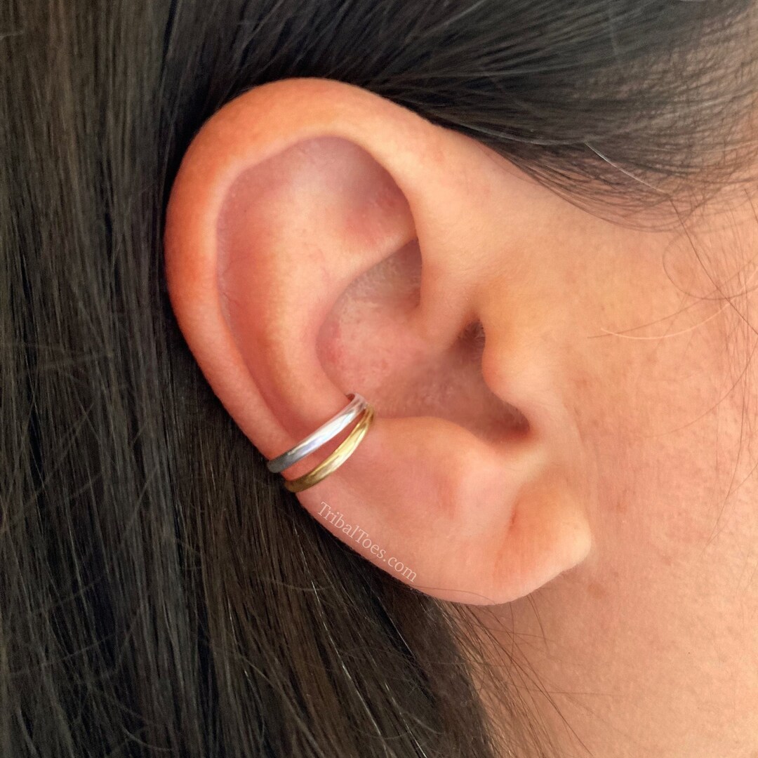 Mixed Metal Ear Cuff Domed Silver Gold Ear Wrap Cartilage Ear Cuff Non