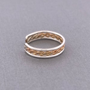 Mixed Metal Banded Braid Toe Ring for Woman Sterling Silver 14k Gold Filled Toe Ring Adjustable Ring image 7